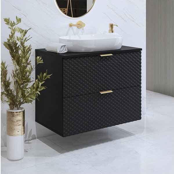 Corp lemn masiv de baie cu 2 sertare Liora, 80 × 63 × 49 cm - Alb