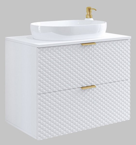 Corp lemn masiv de baie cu 2 sertare Liora, 80 × 63 × 49 cm - Alb