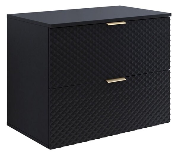 Corp lemn masiv de baie cu 2 sertare Liora, 80 × 63 × 49 cm - Negru