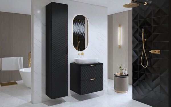 Corp lemn masiv de baie cu 2 sertare Liora, 80 × 63 × 49 cm - Alb