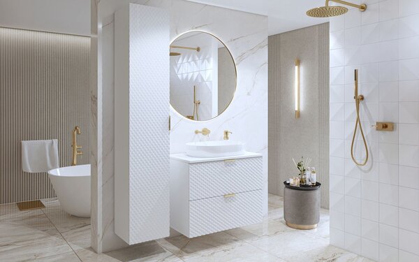Corp lemn masiv de baie cu 2 sertare Liora, 80 × 63 × 49 cm - Alb