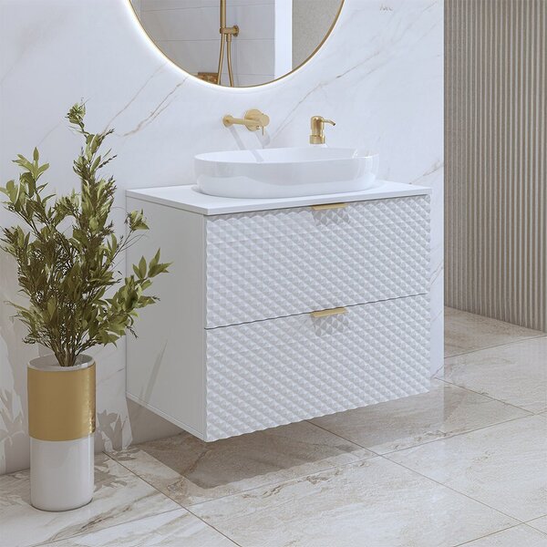 Corp lemn masiv de baie cu 2 sertare Liora, 80 × 63 × 49 cm - Alb