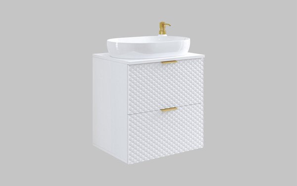 Corp lemn masiv de baie cu 2 sertare Liora, 60 × 63 × 49 cm - Alb
