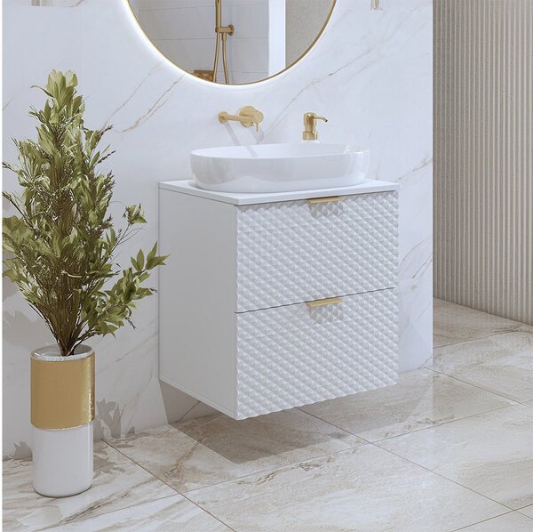 Corp lemn masiv de baie cu 2 sertare Liora, 60 × 63 × 49 cm - Alb