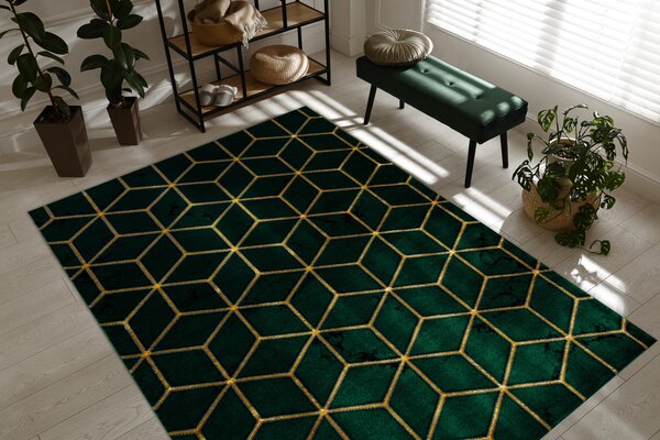 Exclusiv EMERALD covor 1014 glamour, stilat, cub sticla verde / aur