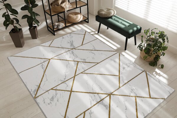 Exclusiv EMERALD covor 1012 glamour, stilat, geometric, marmură cremă / aur