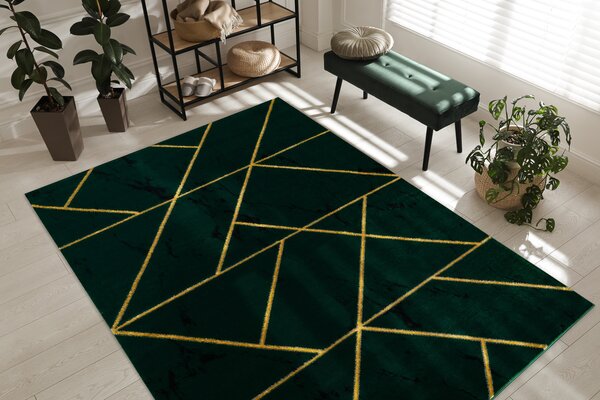 Exclusiv EMERALD covor 1012 glamour, stilat, geometric, marmură sticla verde / aur