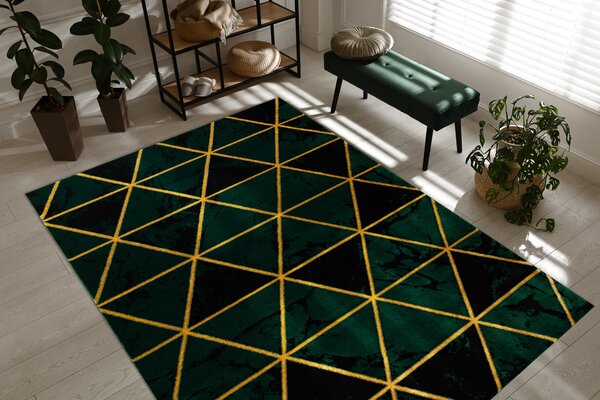 Exclusiv EMERALD covor 1020 glamour, stilat, marmură, triunghiurile sticla verde / aur