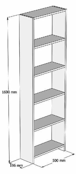 Biblioteca cu etajere carti, Homs Design, alb, 160 x 50 x 20 cm, PAL