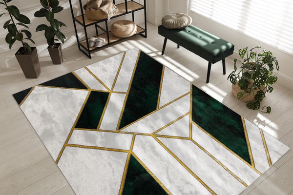 Exclusiv EMERALD covor 1015 glamour, stilat, marmură, geometric sticla verde / aur