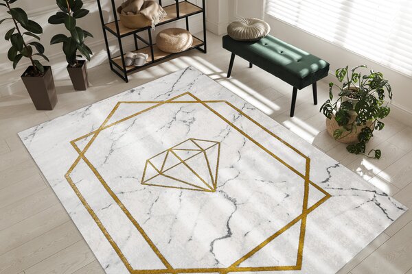 Exclusiv EMERALD covor 1019 glamour, stilat, diamant, marmură cremă / aur