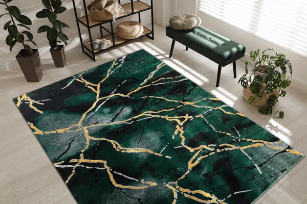 Exclusiv EMERALD covor 1018 glamour, stilat, marmură sticla verde / aur