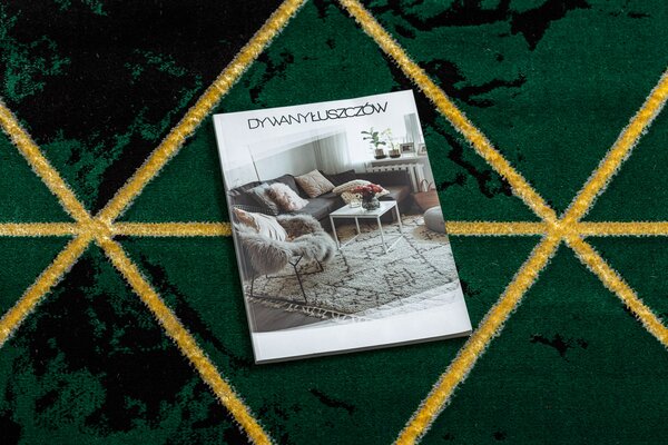 Exclusiv EMERALD covor 1020 cerc - glamour, stilat, marmură, triunghiurile sticla verde / aur