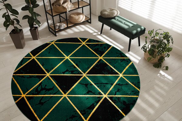 Exclusiv EMERALD covor 1020 cerc - glamour, stilat, marmură, triunghiurile sticla verde / aur