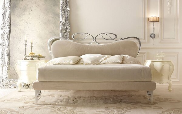 Pat lemn masiv Florian – design sculptural cu tablie tapitata - 160x200