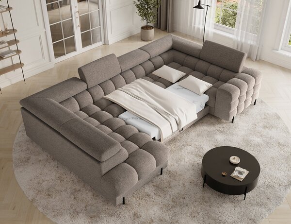 Colțar lemn masiv Formă U Extensibil Factory 346x205cm Personalizabil - Cotiera pe partea dreapta