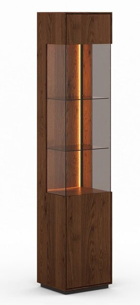 Vitrină lemn masiv Aurora Iluminată Stejar Fumuriu, 43 × 37 × 205 cm - Deschidere Stanga