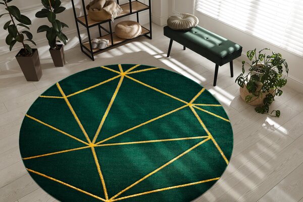 Exclusiv EMERALD covor 1013 cerc - glamour, stilat, geometric sticla verde / aur