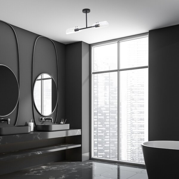 Lustră pe tijă pentru baie Rabalux 75028 TEODORO 2xE14/12W/230V IP44 negru
