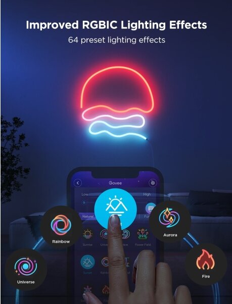 Bandă LED flexibilă Govee Neon 2 MATTER 5m RGBIC Wi-Fi IP67