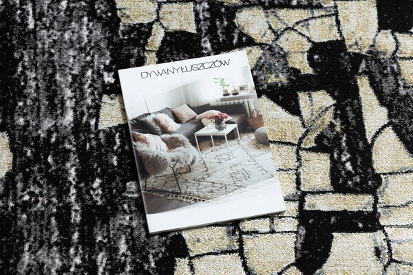 Covor DE LUXE modern 2079 Pavaj cărămidă - structural gri / aur