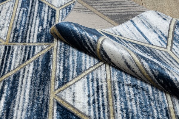 Covor DE LUXE modern 462 Geometric - structural albastru inchis / aur