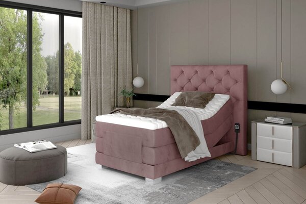 Pat lemn masiv Tapițat Chloe Personalizabil 90x200cm Reglabil Electric