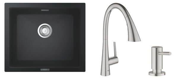 Set baterie bucătărie Grohe Zedra 32294DC2, chiuvetă din granit Grohe K700 31654AP0, 40535DC0