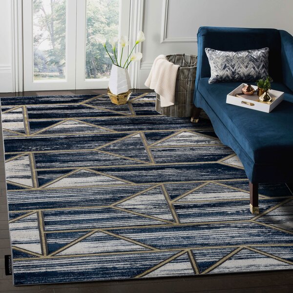 Covor DE LUXE modern 462 Geometric - structural albastru inchis / aur