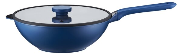 Tigaie wok cu capac 30cm, invelis Qualum Ceramic, Cobalt