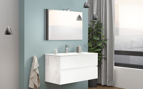 Set lemn masiv alb Mobilier Baie Suspendat Craig Lucios 60/80 cm - Alb lucios, 60 cm lungime