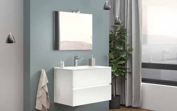 Set lemn masiv alb Mobilier Baie Suspendat Craig Lucios 60/80 cm - Alb lucios, 60 cm lungime