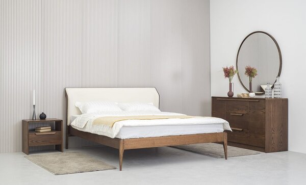 Pat lemn masiv Bordo Tapitat 140/160/180x200 cm - 140x200