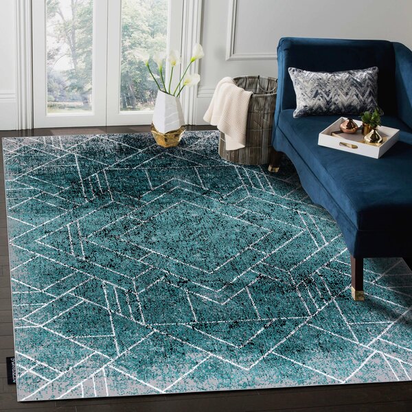 Covor DE LUXE modern 626 geometric, caro - structural gri / verde