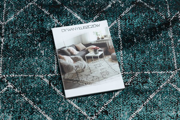 Covor DE LUXE modern 626 geometric, caro - structural gri / verde