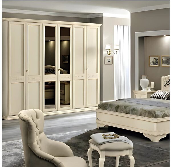 Dulap lemn masiv crem 3 Uși Bologna Patinat, 153 × 65 × 240 cm - Fara oglinda