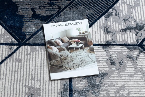 Covor DE LUXE modern 632 Geometric - structural cremă / albastru inchis