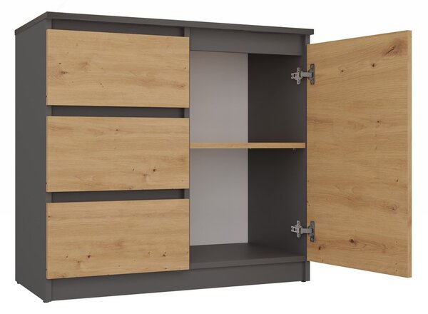 Riano MIX 1D3S comoda, 75x80x40 cm, antracit-stejar
