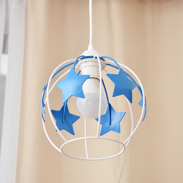 Lustră pe cablu pentru copii STARS 1xE27/15W/230V albastru/alb