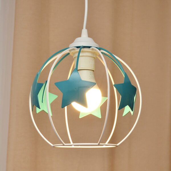 Lustră pe cablu pentru copii STARS 1xE27/15W/230V turcoaz/alb
