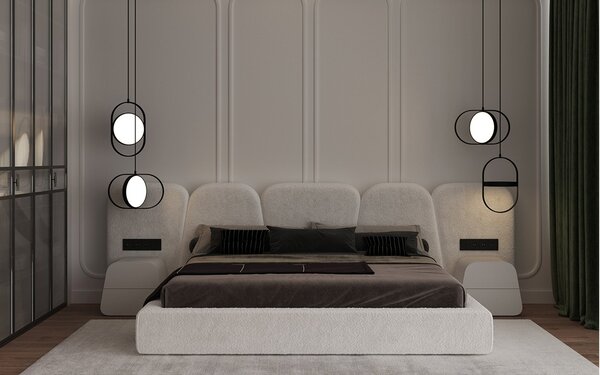 Pat Stone Tapitat cu Saltea 160/180x200cm - 160x200