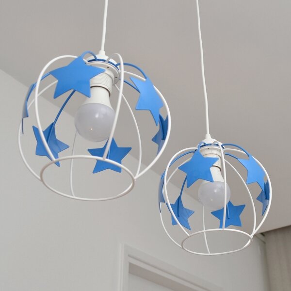 Lustră pe cablu pentru copii STARS 2xE27/15W/230V albastru/alb