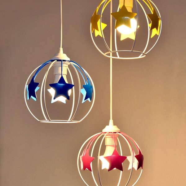 Lustră pe cablu pentru copii STARS 3xE27/15W/230V albastru/roz/galben