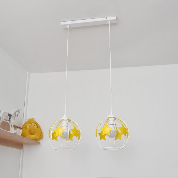 Lustră pe cablu pentru copii STARS 2xE27/15W/230V galben/alb