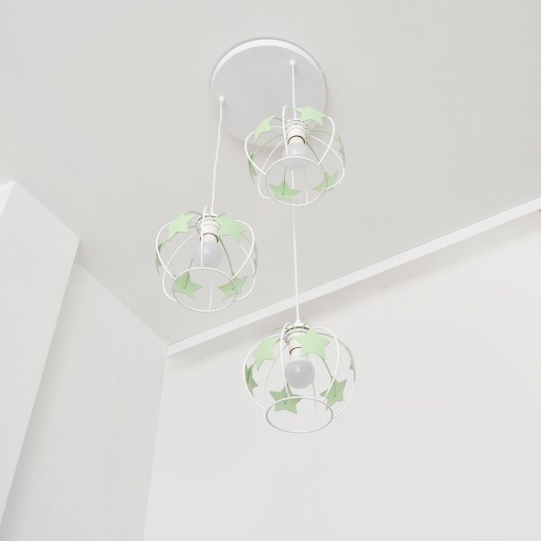 Lustră pe cablu pentru copii STARS 3xE27/15W/230V verde/alb