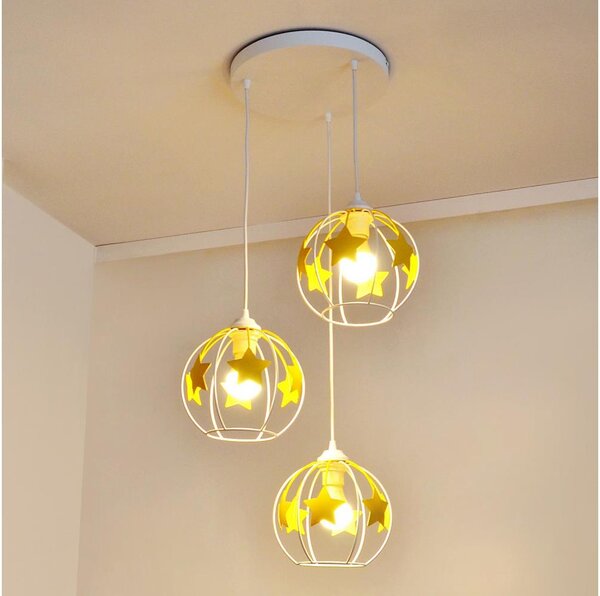 Lustră pe cablu pentru copii STARS 3xE27/15W/230V galben/alb