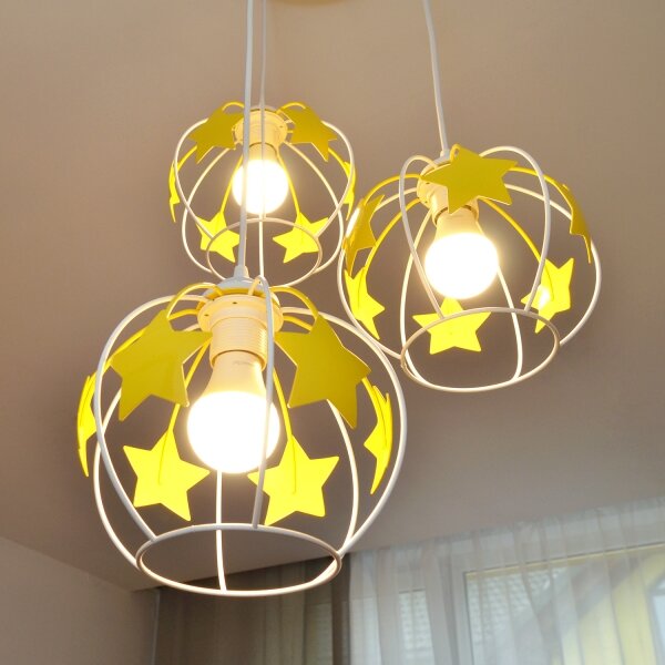 Lustră pe cablu pentru copii STARS 3xE27/15W/230V galben/alb