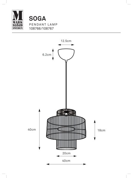 Lustră pe cablu Markslöjd 108766 SOGA 1xE27/40W/230V negru
