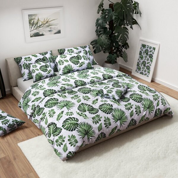 Lenjerie de pat din flanel FRUNZE VERZI albă Dimensiune lenjerie de pat: 70 x 90 cm | 140 x 200 cm