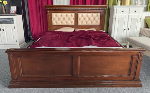 Pat lemn masiv Bernhard Tapitat Piele Naturala Lux - 160x200